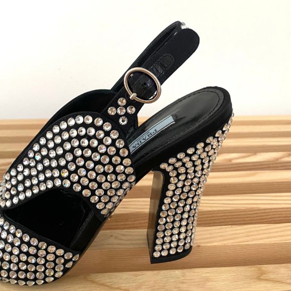PRADA - Crystal Block Heel Open Toe Pump - Picture 8 of 15